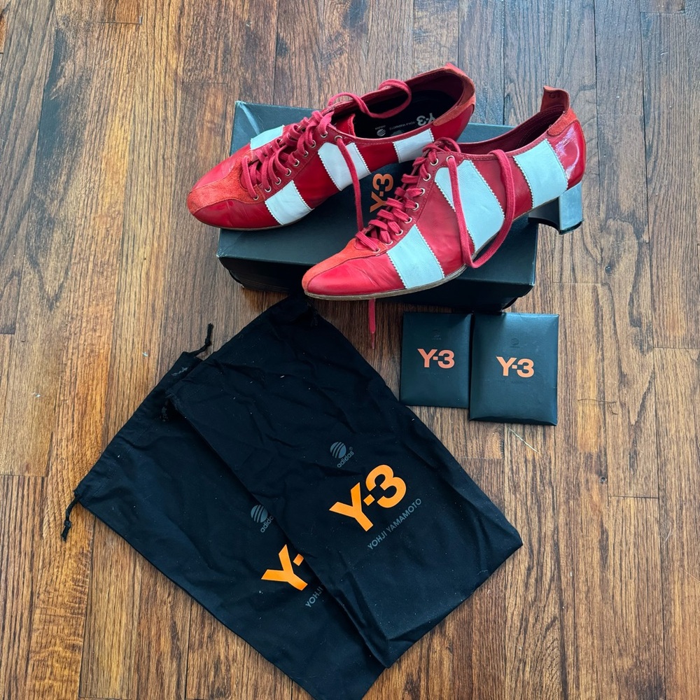 ADIDAS X Y-3 STRIPED LEATHER AND SUEDE BLOCK HEEL LACE-UP LOAFER